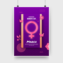  International women's day poster in paper cut style, Happy mother's day with the decoration elements