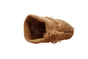 empty open burlap sack isolated on white background