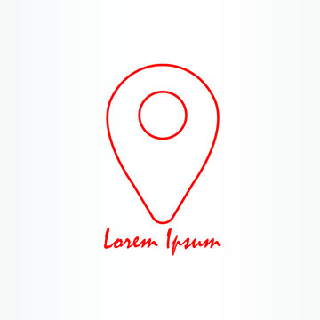 Abstract Style Map Pin Sign Location Icon With Red Line