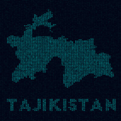 Tajikistan tech map. Country symbol in digital style. Cyber map of Tajikistan with country name. Beautiful vector illustration.