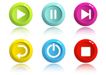 Set of color round buttons. Colorful 3d buttons. Vector illustration.