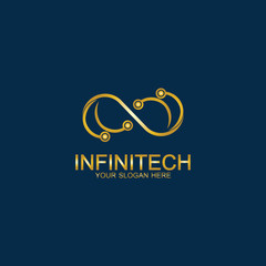 Golden Infinity Technology Logo. Symbol & Icon Vector Template.
