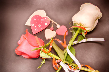Valentine's card. Big heart and beautiful roses. Background. The concept of romance.