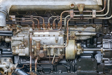 Closeup details of old machinery or Diesel Engine