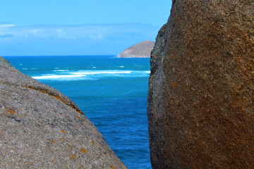 rocks and sea in granite island, australia