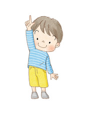 男の子　全身正面　上指さし　（茶線）
