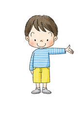 男の子　全身正面　紹介ポーズ　（黒線）