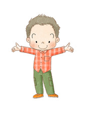 女の子　全身正面　両手広げる　（茶線）