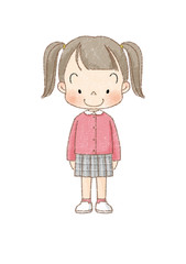 女の子　全身正面　直立（茶線）