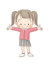 女の子　全身正面　両手広げる　（茶線）