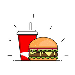 Burger and Soft Drink of Breakfast set vector for Graphic design and artwork.