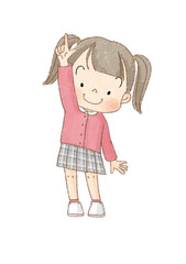 女の子　全身正面　上指さし　（茶線）
