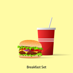 Burger and Soft Drink of Breakfast set vector for Graphic design and artwork.