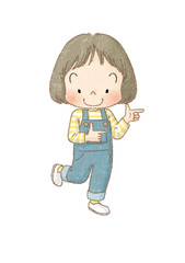 女の子　全身正面　指さし　（茶線）