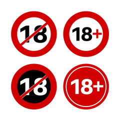 Eighteen plus. Under 18 years old sign. 18 plus sign icon design template