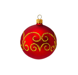 Beautiful christmas red and gold ball isolated on white
