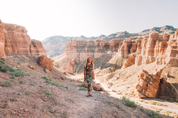 Charyn Canyon, Kazakhstan. Red-yellow canyon in yellow light. Looks like a famous grand canyon in...