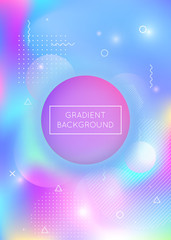 Liquid shapes background with dynamic fluid. Holographic bauhaus gradient with memphis elements. Graphic template for book, annual, mobile interface, web app. Neon liquid shapes background.