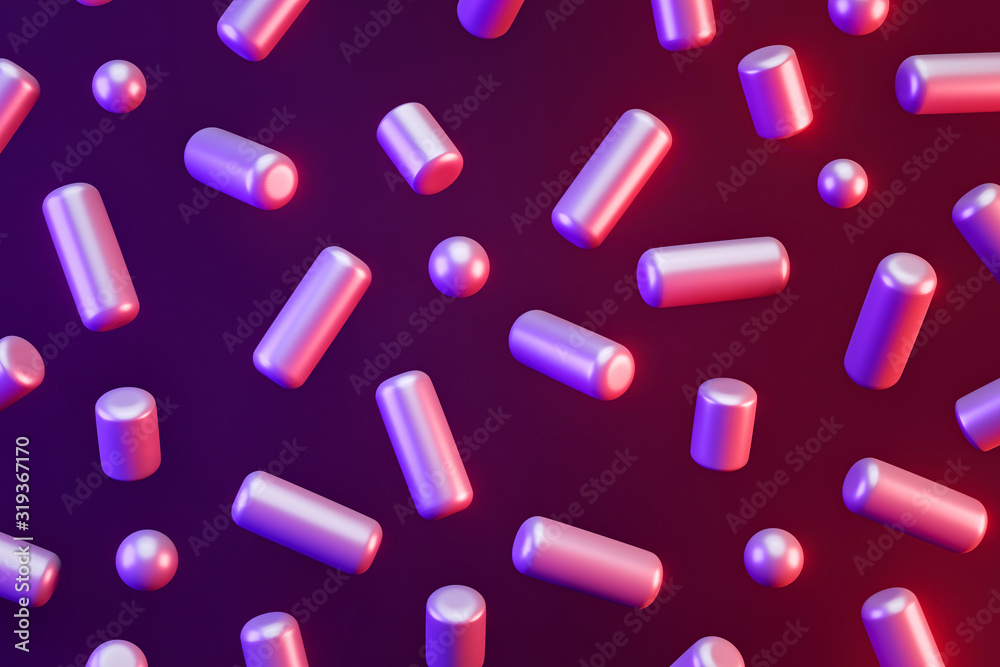 Poster abstract geometric objects colorful background. computer generated minimalistic shapes. modern desig