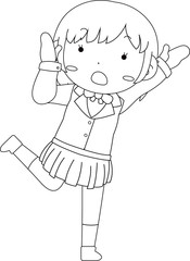Cute pose of cute schoolgirl outline