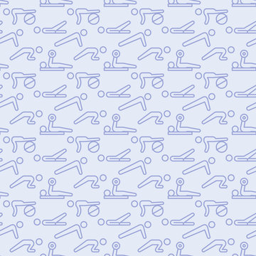 Seamless gym and fitness pattern. Sport exercise icons pattern background. Vector graphics