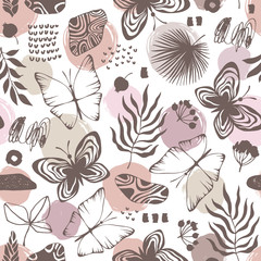 Vintage seamless pattern with butterflies.