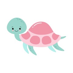 Naklejka premium Happy cute turtle with smile, Vector cartoon illustration.