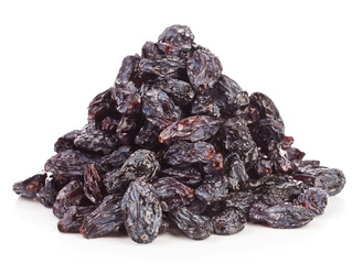 Heap of raisins isolated on a white background.