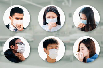 Asian people suffer from cough with face mask protection