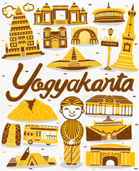 Illustration of seamless pattern Yogyakarta city landmark with flat illustration style. - obrazy, fototapety, plakaty