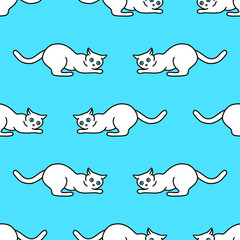 Seamless pattern with cute white cats. Texture for wallpapers, stationery, fabric, wrap, web page backgrounds, vector illustration