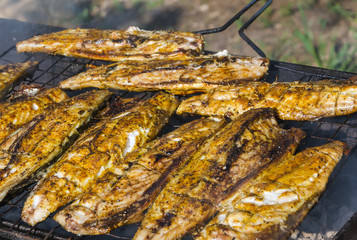 Obraz na płótnie Canvas fish food fillet on the gril