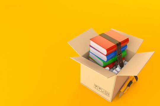 Books inside cardboard box