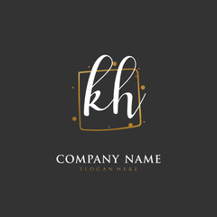 Handwritten initial letter K H KH for identity and logo. Vector logo template with handwriting and signature style.