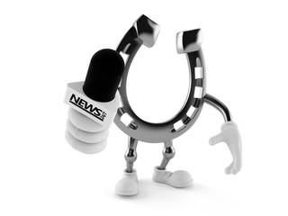 Horseshoe character holding interview microphone