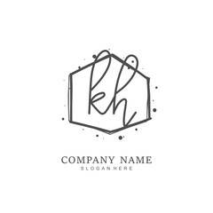 Handwritten initial letter K H KH for identity and logo. Vector logo template with handwriting and signature style.