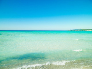 Blue water of Tyrrhenian sea in Vada, Tuscany, Italy.