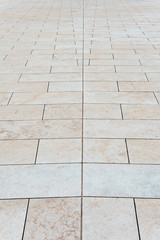 well-laid paving slabs with a selected angle attracts views on the path in a park in a big city