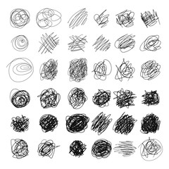 Set of hand drawn scribble line shapes. Vector illustration