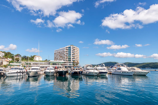 boats and yachts at Tarabya marina in Istanbul with cloudy day