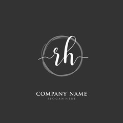 Handwritten initial letter R H RH for identity and logo. Vector logo template with handwriting and signature style.