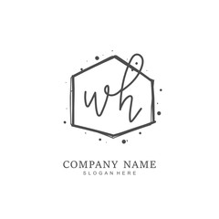 Handwritten initial letter W H WH for identity and logo. Vector logo template with handwriting and signature style.