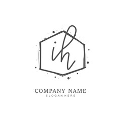Handwritten initial letter I H IH for identity and logo. Vector logo template with handwriting and signature style.