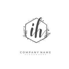 Obraz premium Handwritten initial letter I H IH for identity and logo. Vector logo template with handwriting and signature style.