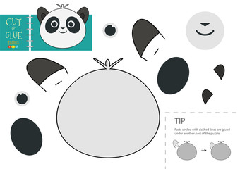 Cut and glue paper toy. Vector panda character for educational activity
