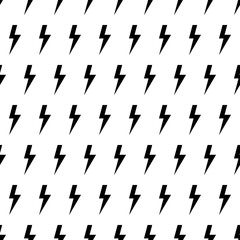 Flash lightnings vector seamless pattern. Cartoon style background. Black and white. Flat comics style.
