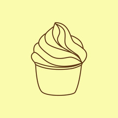 Cupcake pastry icon. Line art style creamy dessert isolated on light background. Bakery design logo. Sweets shop symbol template. Vector hand drawn Illustration.