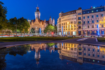 New Town Hall at Blue Hour with reflection, Leipzig, Germany