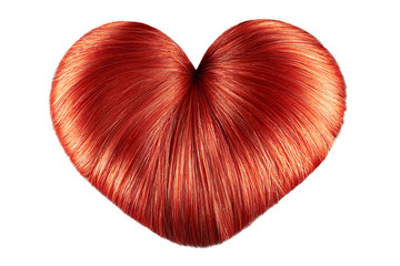 Red hair in shape of heart on white, isolated. Doughnut bun
