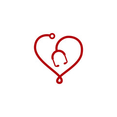 Stethoscope vector icon logo design isolated on heart shape. Health checkup tool vector icon